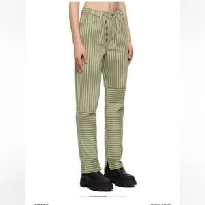 Ganni Olive Striped Pants
